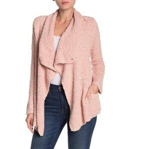 Bobeau Boucle Popcorn Draped Button Cardigan